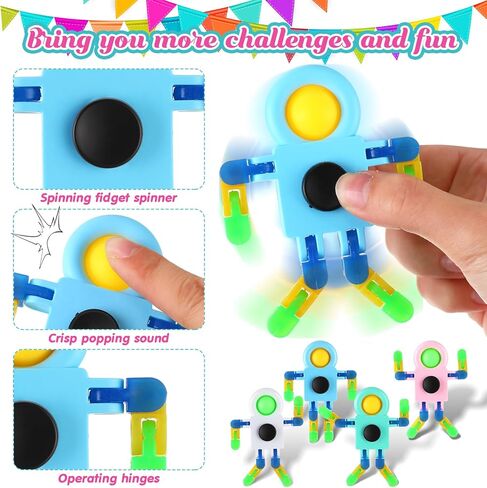 Shappy 72 Pcs Fidget Sensory Spinner Toys Transformable Chain Robot Fingertip Toy Sensory for Anxiety, Stress Relief ADHD Autism Pinata Goodie Bag Stuffers in Kuwait