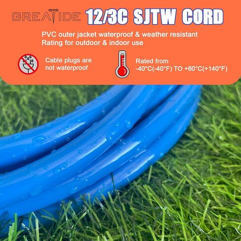 6 Ft Lighted Outdoor Extension Cord - 12/3 SJTW Heavy Duty Black Extension Cable with 3 Prong Grounded Plug - 15 Amp Power Cord for Lawn, Garden, Appliances in Saudi Arabia