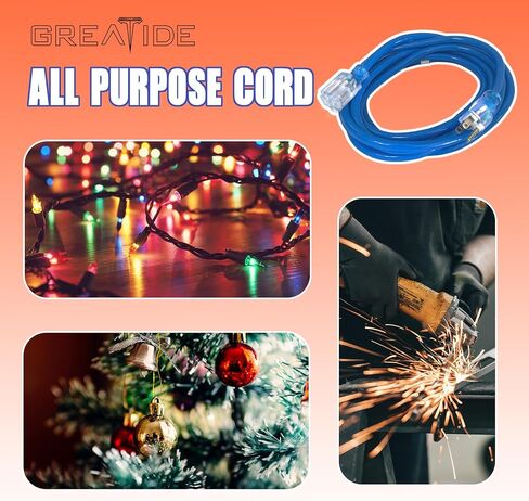 6 Ft Lighted Outdoor Extension Cord - 12/3 SJTW Heavy Duty Black Extension Cable with 3 Prong Grounded Plug - 15 Amp Power Cord for Lawn, Garden, Appliances in Saudi Arabia
