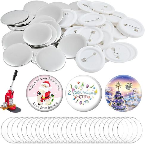 100 Pieces Blank Badge Button Parts for Button Making Machine - Metal Shells and Plastic Base Components, Badge Making Supplies for DIY Arts Crafts Gifts Souvenirs in Saudi Arabia