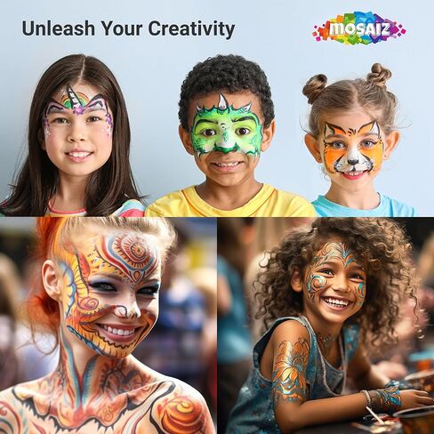 Facepaints Makeup Palette, Facepaint and Body Paint Set, Makeup Kit for Kids Party and Purim Costumes, Make up for Kids and Adults Professional, 18 Colors, 4 Metallic, 3 Brushes 30 Stencils in Kuwait