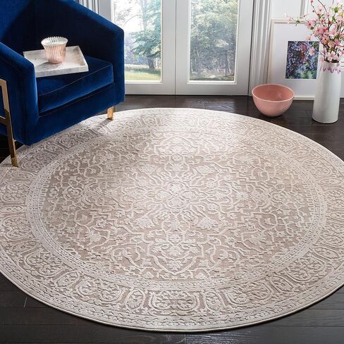 SAFAVIEH Reflection Collection Area Rug - 6'7" Round, Beige & Cream, Vintage Distressed Design, Non-Shedding & Easy Care, Ideal for High Traffic Areas in Living Room, Bedroom (RFT670A) in Saudi Arabia