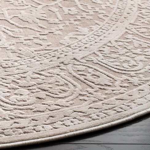 SAFAVIEH Reflection Collection Area Rug - 6'7" Round, Beige & Cream, Vintage Distressed Design, Non-Shedding & Easy Care, Ideal for High Traffic Areas in Living Room, Bedroom (RFT670A) in Saudi Arabia