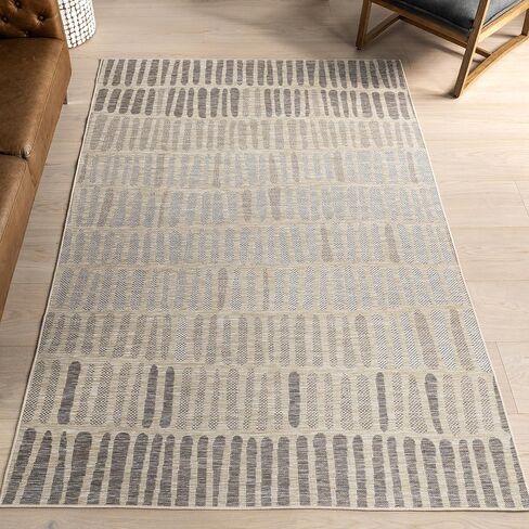 nuLOOM 5' x 8' Upgraded Performance Outdoor Area Rug, Stain Resistant, Durable, Modern, Patio, Balcony, Living Room, Dining Room, Briseis Light Grey in Saudi Arabia