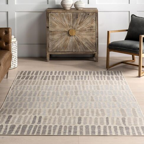 nuLOOM 5' x 8' Upgraded Performance Outdoor Area Rug, Stain Resistant, Durable, Modern, Patio, Balcony, Living Room, Dining Room, Briseis Light Grey in Saudi Arabia