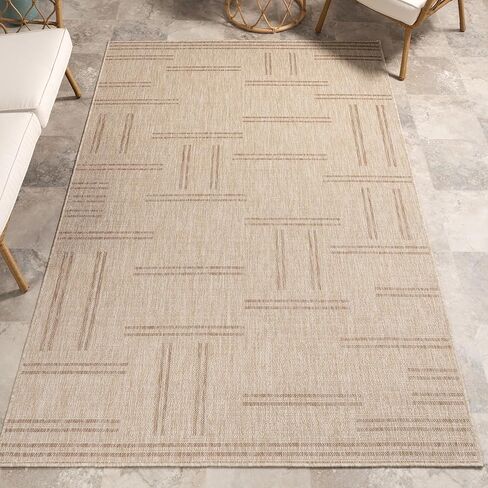 nuLOOM 5' x 8' Upgraded Performance Outdoor Area Rug, Stain Resistant, Durable, Modern, Patio, Balcony, Living Room, Dining Room, Briseis Light Grey in Saudi Arabia