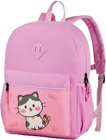 Kasqo Kids Backpack, 14" Toddler Backpack for Little Boys and Girls Kindergarten Preschool Bookbag With Chest Strap, Pink Kitty in Saudi Arabia