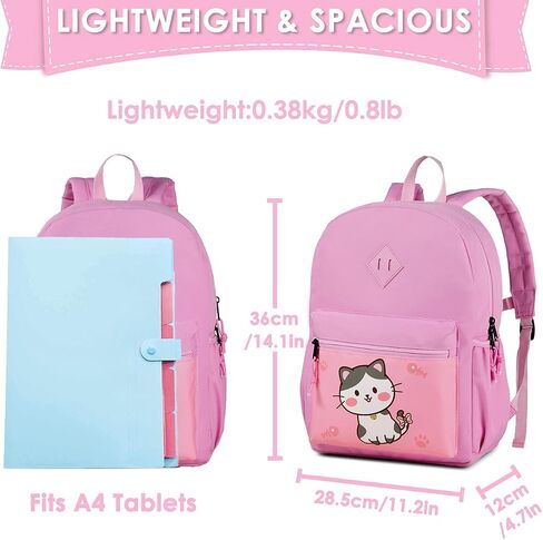 Kasqo Kids Backpack, 14" Toddler Backpack for Little Boys and Girls Kindergarten Preschool Bookbag With Chest Strap, Pink Kitty in Saudi Arabia