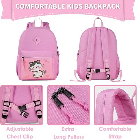 Kasqo Kids Backpack, 14" Toddler Backpack for Little Boys and Girls Kindergarten Preschool Bookbag With Chest Strap, Pink Kitty in Saudi Arabia