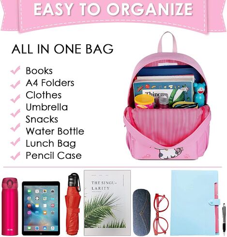 Kasqo Kids Backpack, 14" Toddler Backpack for Little Boys and Girls Kindergarten Preschool Bookbag With Chest Strap, Pink Kitty in Saudi Arabia