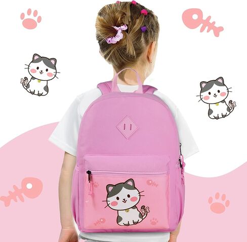 Kasqo Kids Backpack, 14" Toddler Backpack for Little Boys and Girls Kindergarten Preschool Bookbag With Chest Strap, Pink Kitty in Saudi Arabia