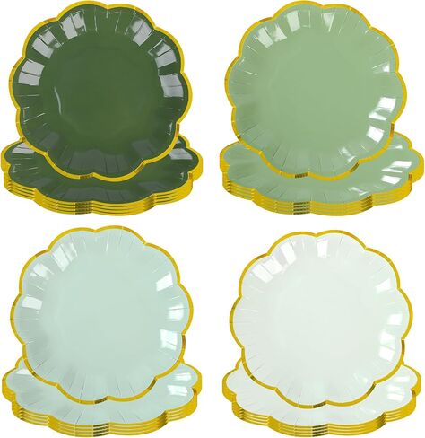 Sage Green Party Plates Gradient Green Dessert Paper Plates 7inch Gold Foil Scalloped Edge Disposable Cake Plates for Birthday Bridal Baby Shower Wedding Party Supplies (48, Sage Green) in Saudi Arabia