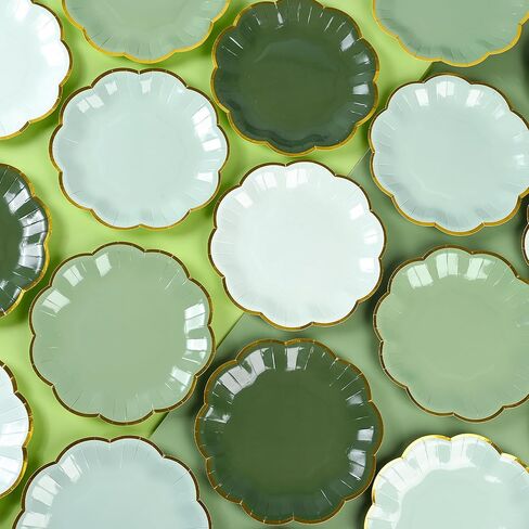 Sage Green Party Plates Gradient Green Dessert Paper Plates 7inch Gold Foil Scalloped Edge Disposable Cake Plates for Birthday Bridal Baby Shower Wedding Party Supplies (48, Sage Green) in Saudi Arabia
