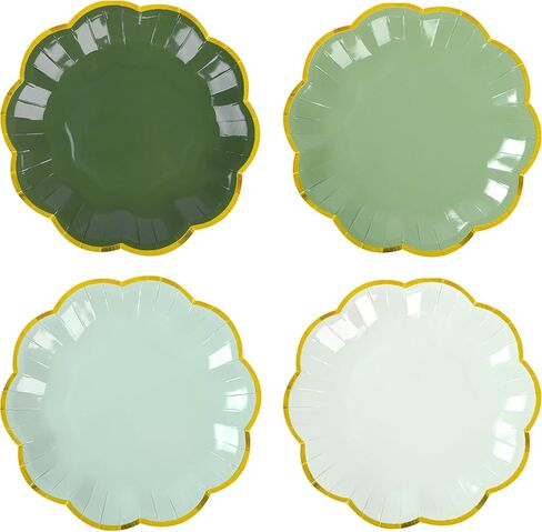 Sage Green Party Plates Gradient Green Dessert Paper Plates 7inch Gold Foil Scalloped Edge Disposable Cake Plates for Birthday Bridal Baby Shower Wedding Party Supplies (48, Sage Green) in Saudi Arabia
