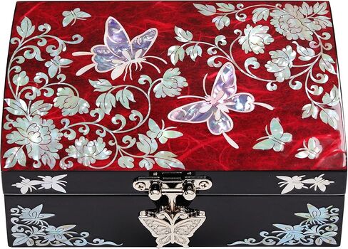 صندوق مجوهرات منظم حلقة أم اللؤلؤ مرصعة مرآة غطاء فراشة (أزرق) in Kuwait