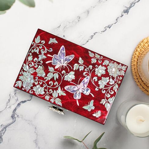 صندوق مجوهرات منظم حلقة أم اللؤلؤ مرصعة مرآة غطاء فراشة (أزرق) in Kuwait