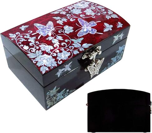 صندوق مجوهرات منظم حلقة أم اللؤلؤ مرصعة مرآة غطاء فراشة (أزرق) in Kuwait