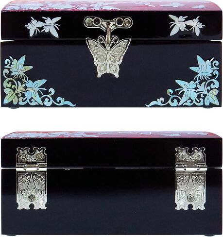 صندوق مجوهرات منظم حلقة أم اللؤلؤ مرصعة مرآة غطاء فراشة (أزرق) in Kuwait