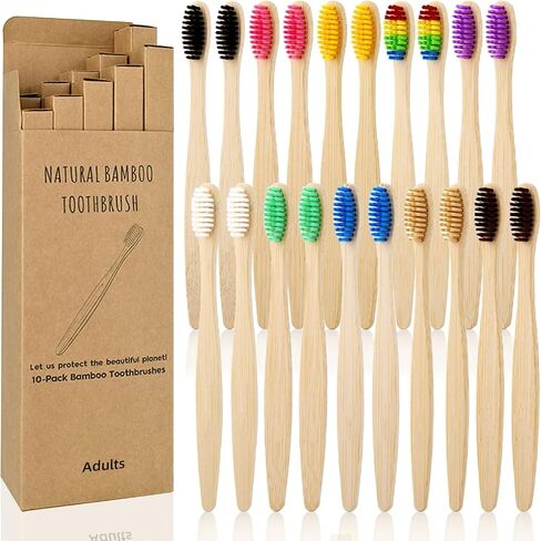 Bamboo Toothbrush for Adult 10pcs, Biodegradable Eco-Friendly Natural Organic Bamboo Charcoal Toothbrushes, Premium BPA Free for Best Clean, Eco-Friendly Tooth Brush in Saudi Arabia