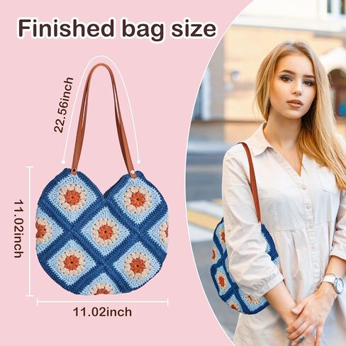 مجموعة Hanfetch Crochet للمبتدئين المتقدمين أو المتوسطين، فيديو تعليمي خطوة بخطوة ودليل تفصيلي لتعليمات لوازم الأعمال اليدوية للبالغين والأطفال مع مجموعة كاملة لحقيبة الجدة المربعة in Kuwait