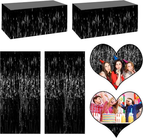 4P Metallic Foil Fringe Tinsel Table Skirts for Rectangle Tables Backdrop Banner Streamer Garland Curtains for Parade Floats Wedding Graduation Anniversary Birthday Parties Decoration(Red Silver) in Saudi Arabia