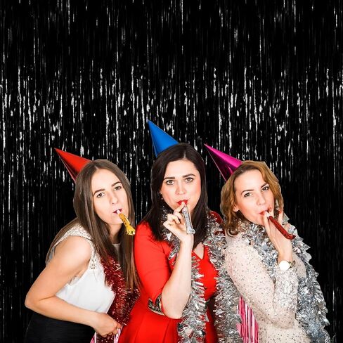 4P Metallic Foil Fringe Tinsel Table Skirts for Rectangle Tables Backdrop Banner Streamer Garland Curtains for Parade Floats Wedding Graduation Anniversary Birthday Parties Decoration(Red Silver) in Saudi Arabia