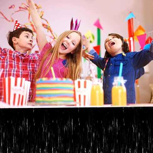 4P Metallic Foil Fringe Tinsel Table Skirts for Rectangle Tables Backdrop Banner Streamer Garland Curtains for Parade Floats Wedding Graduation Anniversary Birthday Parties Decoration(Red Silver) in Saudi Arabia
