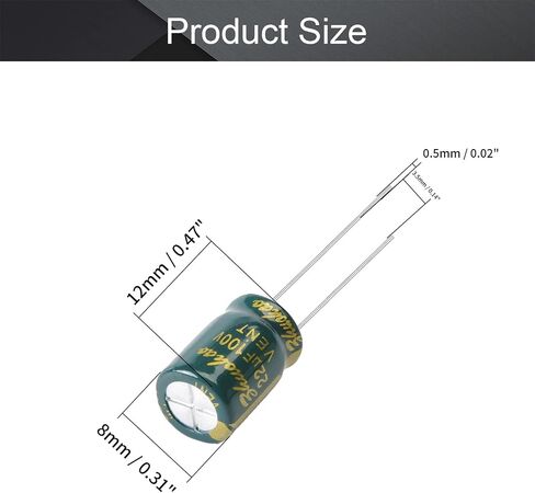 Fielect 20Pcs Aluminum Radial Electrolytic Capacitor 22uF 100V Low ESR Green 8x12mm High Ripple Current,Low Impedance for TV, LCD Monitor, Radio, Stereo, Game in Saudi Arabia