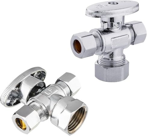 EFIELD Dual Compression Outlet 1/4-Turn Angle Stop Valves,1/2" Fip Iron Pipe Inlet x (3/8 inch x 3/8 inch),Chrome Plated Brass (1) in Saudi Arabia