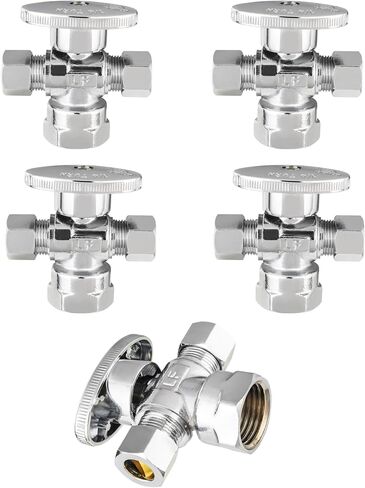 EFIELD Dual Compression Outlet 1/4-Turn Angle Stop Valves,1/2" Fip Iron Pipe Inlet x (3/8 inch x 3/8 inch),Chrome Plated Brass (1) in Saudi Arabia