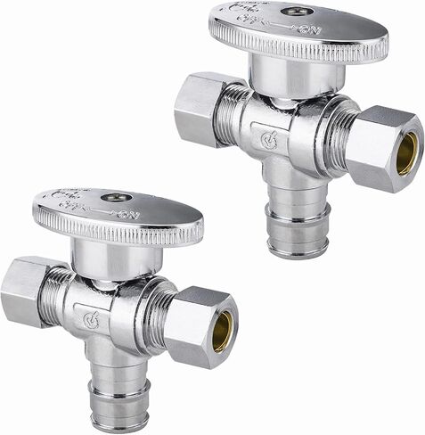 EFIELD Dual Compression Outlet 1/4-Turn Angle Stop Valves,1/2" Fip Iron Pipe Inlet x (3/8 inch x 3/8 inch),Chrome Plated Brass (1) in Saudi Arabia