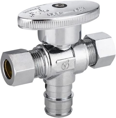 EFIELD Dual Compression Outlet 1/4-Turn Angle Stop Valves,1/2" Fip Iron Pipe Inlet x (3/8 inch x 3/8 inch),Chrome Plated Brass (1) in Saudi Arabia