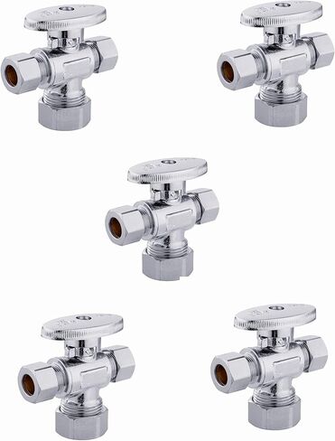 EFIELD Dual Compression Outlet 1/4-Turn Angle Stop Valves,1/2" Fip Iron Pipe Inlet x (3/8 inch x 3/8 inch),Chrome Plated Brass (1) in Saudi Arabia