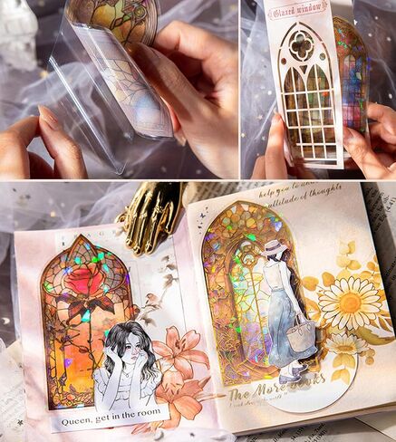 Butterflies and Flower Stickers Set,60 Pieces Glitter Holographic Transparent Floral Resin Aesthetic Sticker Decals for Art Journaling Scrapbook Bullet Junk Journal Card Making Planner Craft in Kuwait