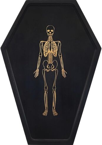 TOSOENPHY Gothic Coffin Serving Tray Decor - Wooden Coffin Tray with Etched Skeleton Decor for Spooky Gothic Home Wall Horror Decor, 16 x 11 x 0.8 inch in Kuwait