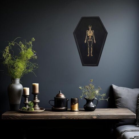 TOSOENPHY Gothic Coffin Serving Tray Decor - Wooden Coffin Tray with Etched Skeleton Decor for Spooky Gothic Home Wall Horror Decor, 16 x 11 x 0.8 inch in Kuwait