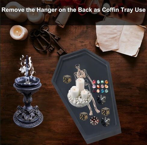 TOSOENPHY Gothic Coffin Serving Tray Decor - Wooden Coffin Tray with Etched Skeleton Decor for Spooky Gothic Home Wall Horror Decor, 16 x 11 x 0.8 inch in Kuwait