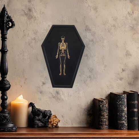 TOSOENPHY Gothic Coffin Serving Tray Decor - Wooden Coffin Tray with Etched Skeleton Decor for Spooky Gothic Home Wall Horror Decor, 16 x 11 x 0.8 inch in Kuwait
