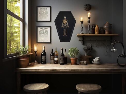 TOSOENPHY Gothic Coffin Serving Tray Decor - Wooden Coffin Tray with Etched Skeleton Decor for Spooky Gothic Home Wall Horror Decor, 16 x 11 x 0.8 inch in Kuwait