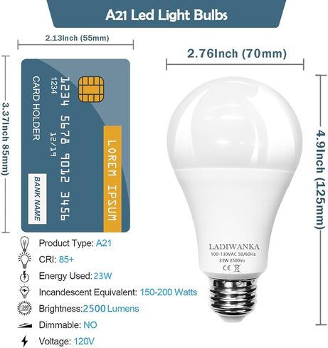 150 Watt Led Bulb, 2500LM Bright Led Light Bulbs, 23W Daylight White 5000K, A21 Led Light Bulb, E26 Standard Base Non-Dimmable,2 Pack in Saudi Arabia