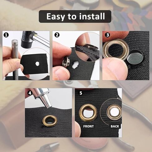 Litoexpe 1/8 Inch (3mm) ID Grommets Eyelets, 200 Pieces Metal Grommet Kit Hole Self Backing Eyelet for Repairing Canvas, Clothes, Leather (Brass) in Saudi Arabia