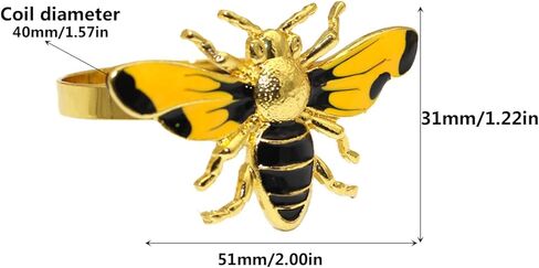 مجموعة حلقات مناديل النحل مكونة من 4 قطع، حوامل مناديل نحل العسل الصفراء، مشبك مناديل معدني ذهبي لتزيين الحفلات، طاولة الطعام، كل يوم، التجمعات العائلية (النحل اثنان) in Kuwait