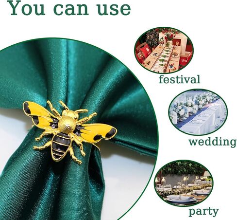 مجموعة حلقات مناديل النحل مكونة من 4 قطع، حوامل مناديل نحل العسل الصفراء، مشبك مناديل معدني ذهبي لتزيين الحفلات، طاولة الطعام، كل يوم، التجمعات العائلية (النحل اثنان) in Kuwait