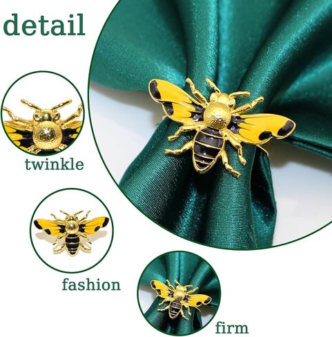 مجموعة حلقات مناديل النحل مكونة من 4 قطع، حوامل مناديل نحل العسل الصفراء، مشبك مناديل معدني ذهبي لتزيين الحفلات، طاولة الطعام، كل يوم، التجمعات العائلية (النحل اثنان) in Kuwait