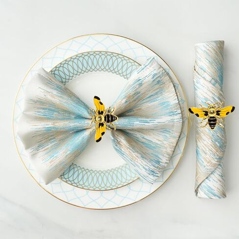 مجموعة حلقات مناديل النحل مكونة من 4 قطع، حوامل مناديل نحل العسل الصفراء، مشبك مناديل معدني ذهبي لتزيين الحفلات، طاولة الطعام، كل يوم، التجمعات العائلية (النحل اثنان) in Kuwait