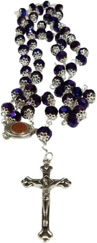 Glass Crystal Beads Rosary with Holy Soil Silver Crucifix (Pink, Red, Green, Purple, Light Blue, Dark Blue, Black, Clear, Blue) (Red) in Saudi Arabia
