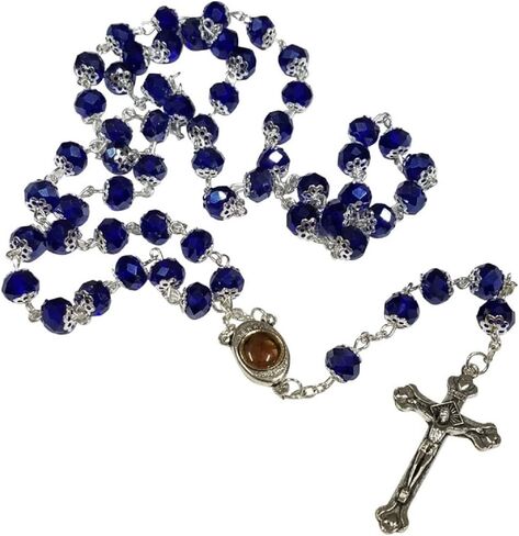 Glass Crystal Beads Rosary with Holy Soil Silver Crucifix (Pink, Red, Green, Purple, Light Blue, Dark Blue, Black, Clear, Blue) (Red) in Saudi Arabia