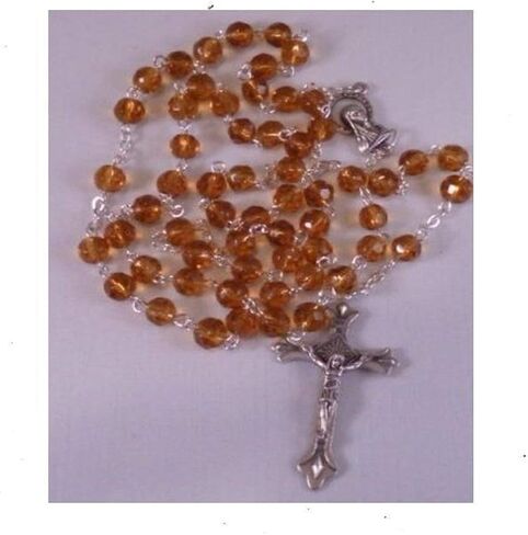 Glass Crystal Beads Rosary with Holy Soil Silver Crucifix (Pink, Red, Green, Purple, Light Blue, Dark Blue, Black, Clear, Blue) (Red) in Saudi Arabia