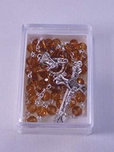 Glass Crystal Beads Rosary with Holy Soil Silver Crucifix (Pink, Red, Green, Purple, Light Blue, Dark Blue, Black, Clear, Blue) (Red) in Saudi Arabia
