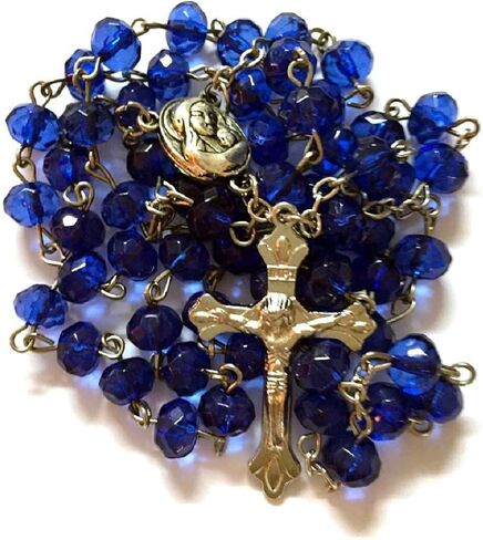 Glass Crystal Beads Rosary with Holy Soil Silver Crucifix (Pink, Red, Green, Purple, Light Blue, Dark Blue, Black, Clear, Blue) (Red) in Saudi Arabia